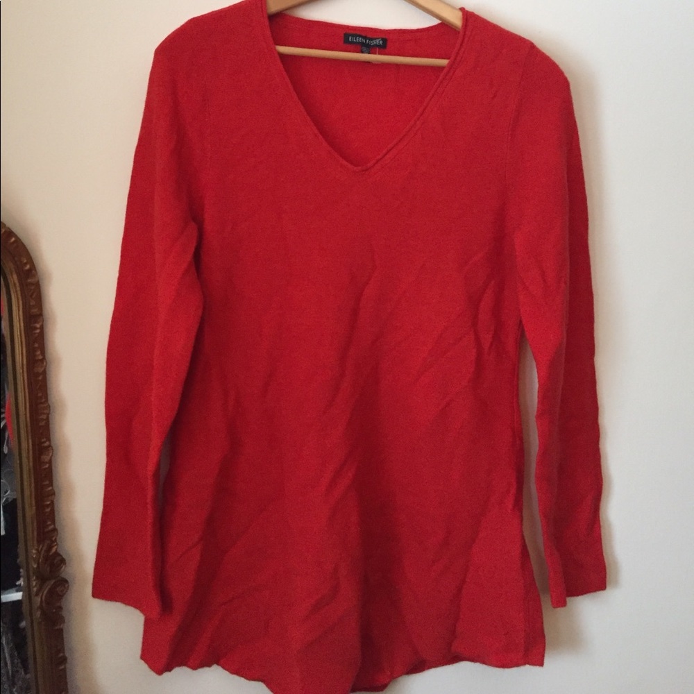 EUC Eileen Fisher red long sweater